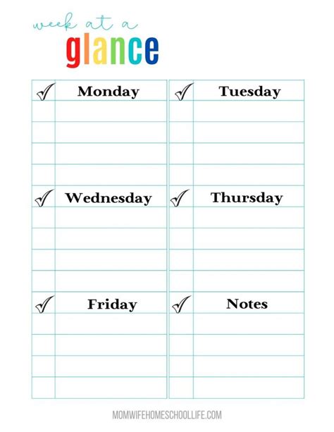 week   glance  calendar printables  templates