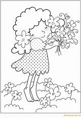 Pages Bouquet Girl Spring Coloring Cute Kids Color sketch template
