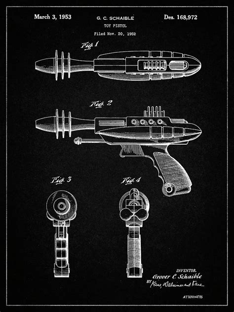 pp vintage black toy laser gun patent print digital art  cole