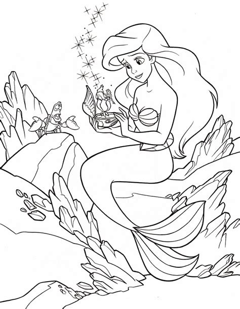 coloriage princesse ariel avec sa boite  musique