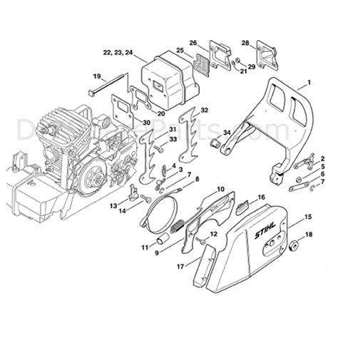 stihl ms  chainsaw ms parts diagram chain brake muffler