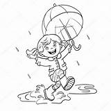 Coloring Outline Rain Girl Jumping Stock Walking sketch template