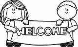 Welcome Coloring Sign School Pages Kids Holding Printable Back Kindergarten Class Wecoloringpage Wel Colouring First Frog Board English Activities Signs sketch template