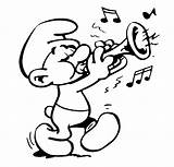 Tromba Trumpet Suona Puffi Puffo Stonato Playing Coloradisegni Smurf sketch template