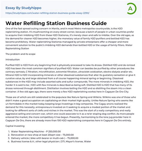 water refilling station business guide essay  studyhippocom
