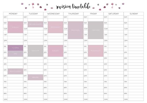 revision timetable printable emily studies  blank revision