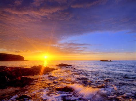 Canary Islands Night Sunset Sun Light Rays Beach Stones