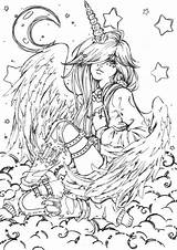 Coloring Pages Mystical Angel Adult Angels Fairy Color Sheets sketch template