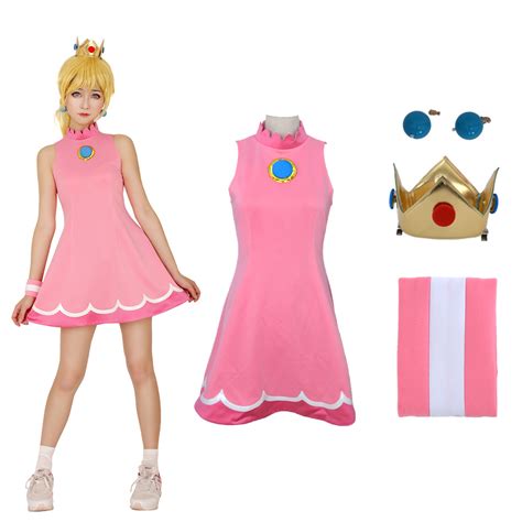women s princess peach tennis dress cosplay costume with crown ebay