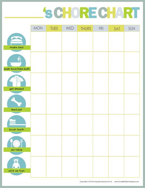 printable weekly chore charts chore chart kids chores  kids