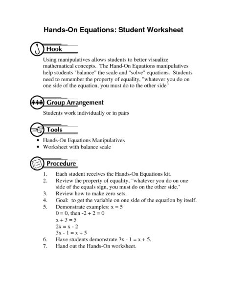 hands  equations worksheet   grade lesson planet