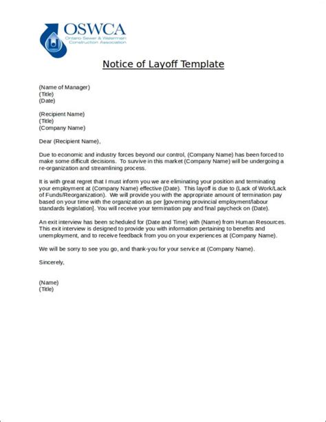 layoff notice samples templates