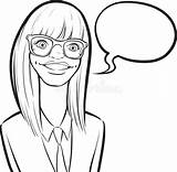 Glasses Girl Nerd Drawing Cartoon Whiteboard Smiling Coloring Illustration Isolated Vector Preview sketch template