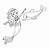 Dolphin Coloring Pages Mermaid Printable Enjoying sketch template