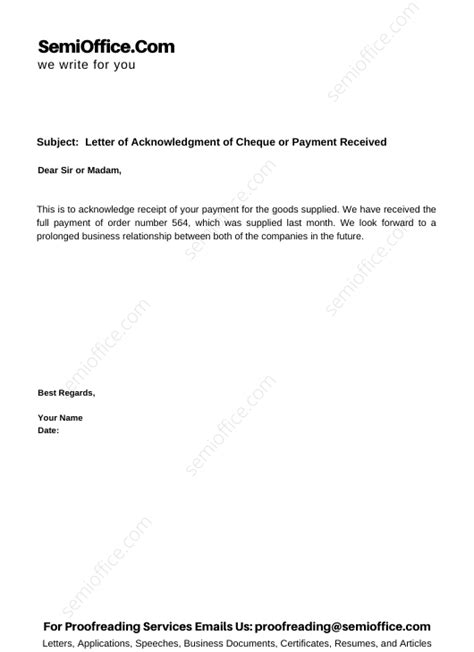 letter  acknowledgment  cheque  payment received semiofficecom