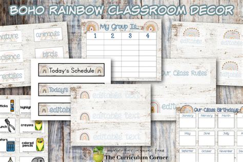 classroom decor boho rainbow  curriculum corner