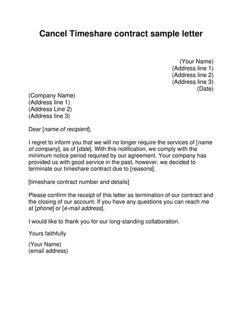 printable timeshare cancellation letter templates  word