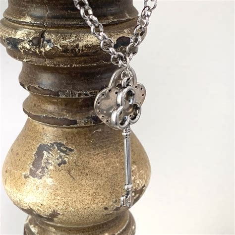 silver rolo small link chain necklace  heart lock  key etsy