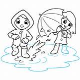Puddle Splashing Stepping Step Draw Yourself Friends Drawing Splash Girl Outline sketch template