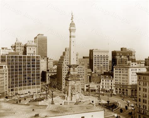 Old Indianapolis Skyline Print Indianapolis Photo Monument Circle