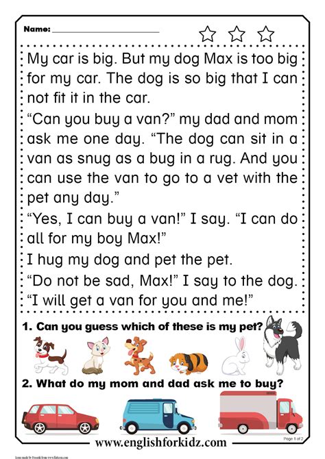 fun reading worksheets