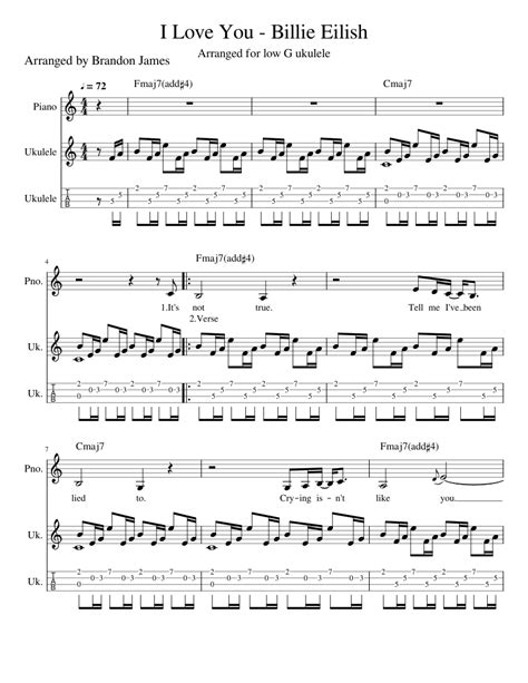 love  billie eilish melody lyrics ukulele arrangement tabliture sheet