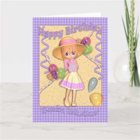 twin sister birthday card cute  girl zazzlecom