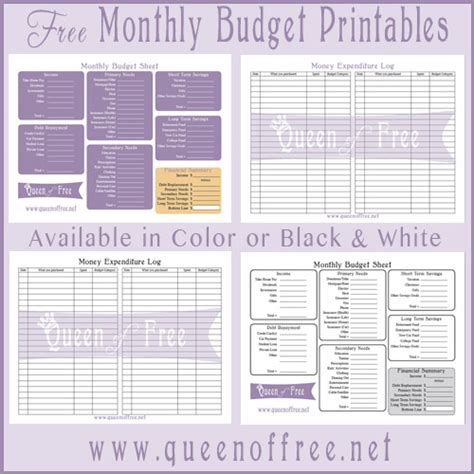 printable budget forms queen