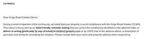 hoa violation letter   write  notice  violation sample