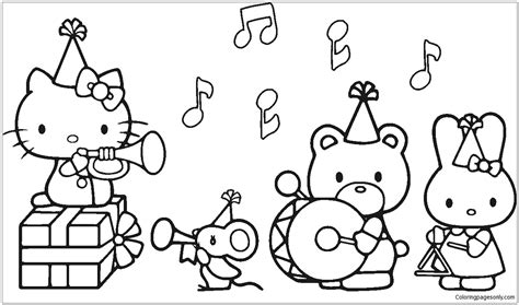 kitty   friends   birthday party coloring pages