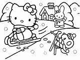 Kitty Hello Coloring Snow Pages Colouring Wintery Scene sketch template