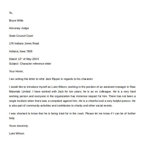 character reference letter templates   ms word