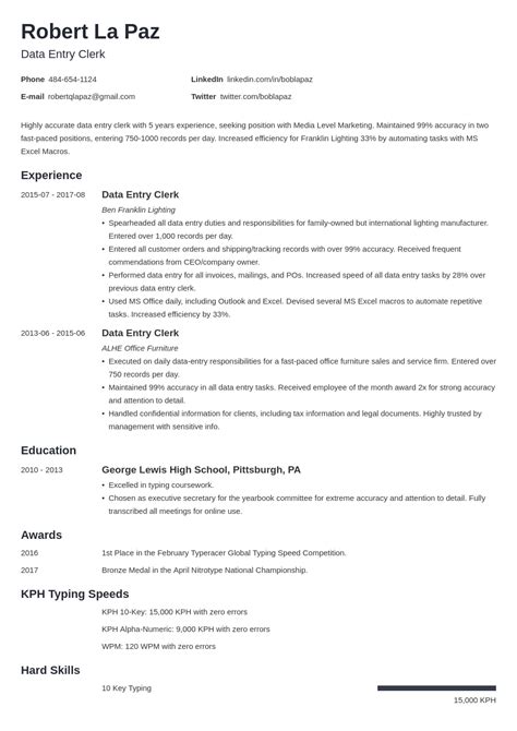 data entry resume sample skills job description