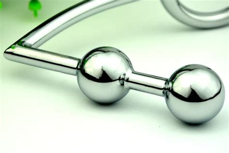 Silver Alloy Anal Hook With 2 Beads Ball And Ring Metal Anal Butt Plug