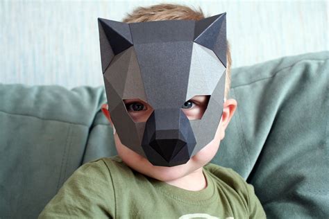 papercraft wolf  mask animal   poly paper sculpture etsy