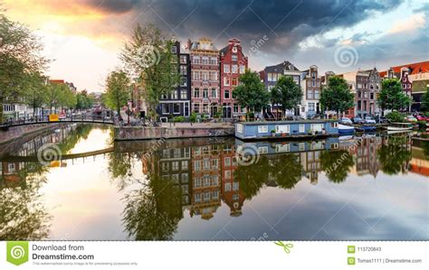 traditional dutch  houses  canals  amsterdam netherland stock image image  bicycle