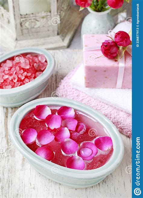 nail spa enriching treatment  essential oils  rose petals stock