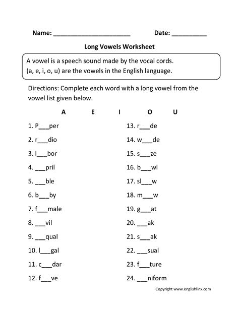 short  long vowel  worksheet