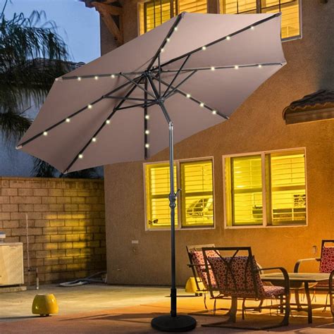 costway ft patio solar umbrella led patio market steel tilt  crank outdoor tan walmart