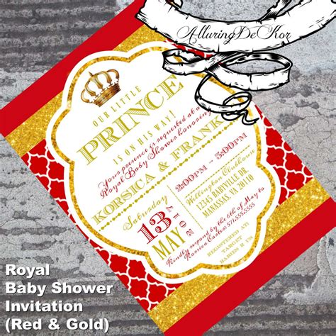 royal baby shower invitation red gold  alluringdekor  etsy
