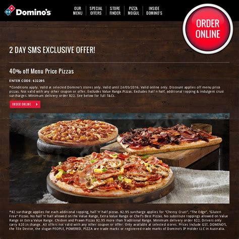 dominos   menu price excludes  range ozbargain
