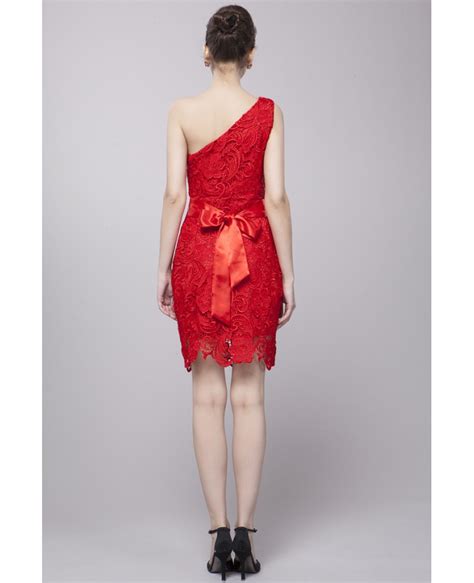 One Shoulder Hot Red Lace High Low Dress Ck76 92 2