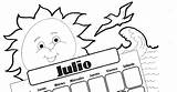 Julio Para Colorear Mes Calendario sketch template