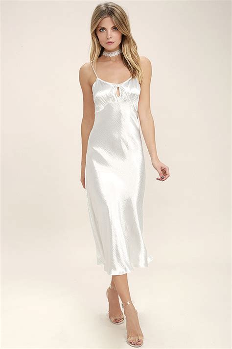 Lovely White Dress Midi Dress Slip Dress Satin Slip