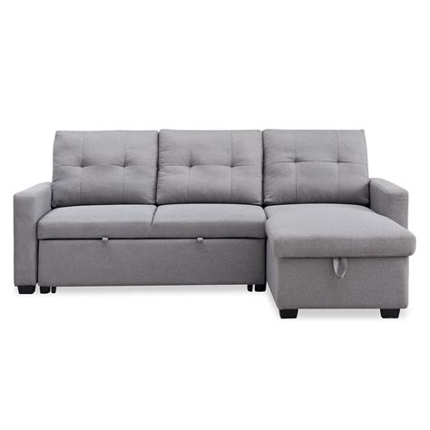grey mid century pull  sleeper sectional sofa  reversible storage chaise
