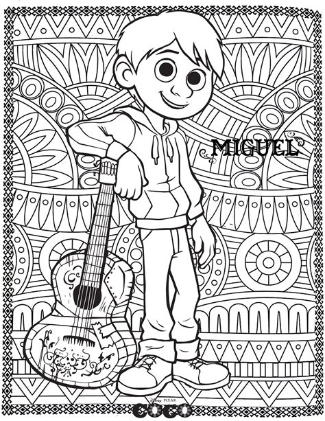 miguel rivera  patterns  background coco kids coloring pages