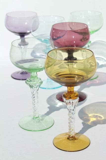 Vintage Colored Glass Twist Stem Crystal Hock Wine Glasses