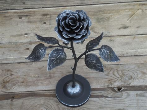 hand forged rose   stand steel rose iron flower metal sculpture