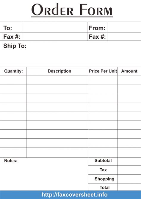 order form  fax cover sheet template