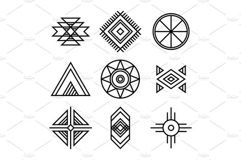 native american indians tribal symbols decorative illustrations